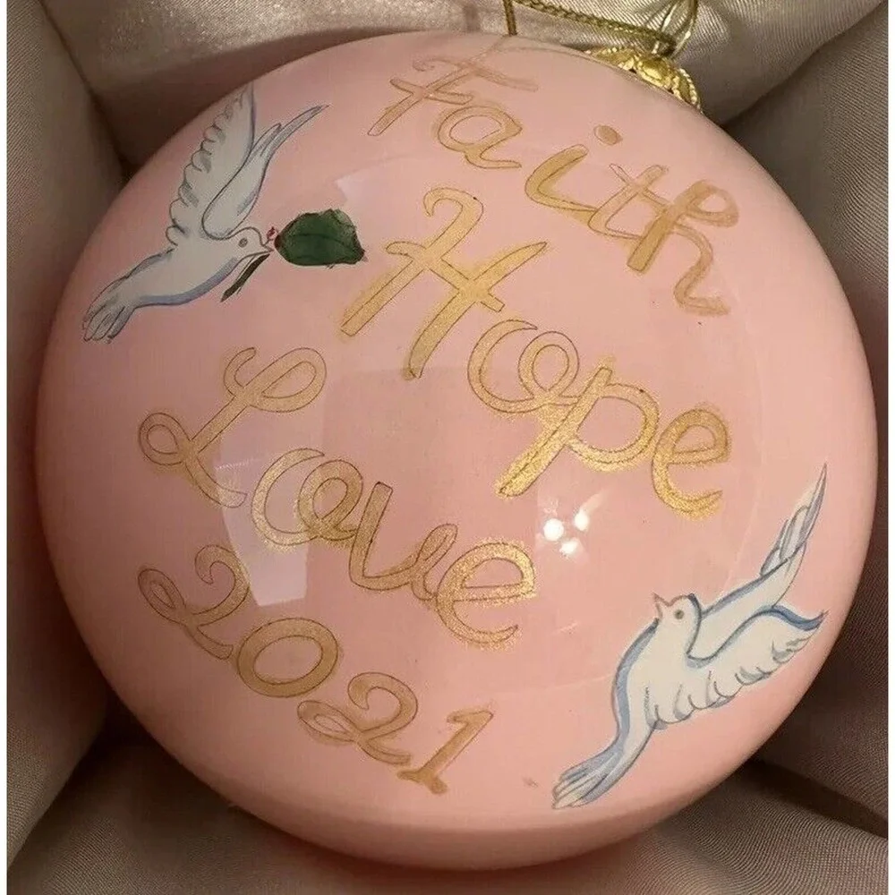 LI BIEN 2021 Glass Ball ORNAMENT Pink Doves And‎ Angel Harp Faith Hope Love New